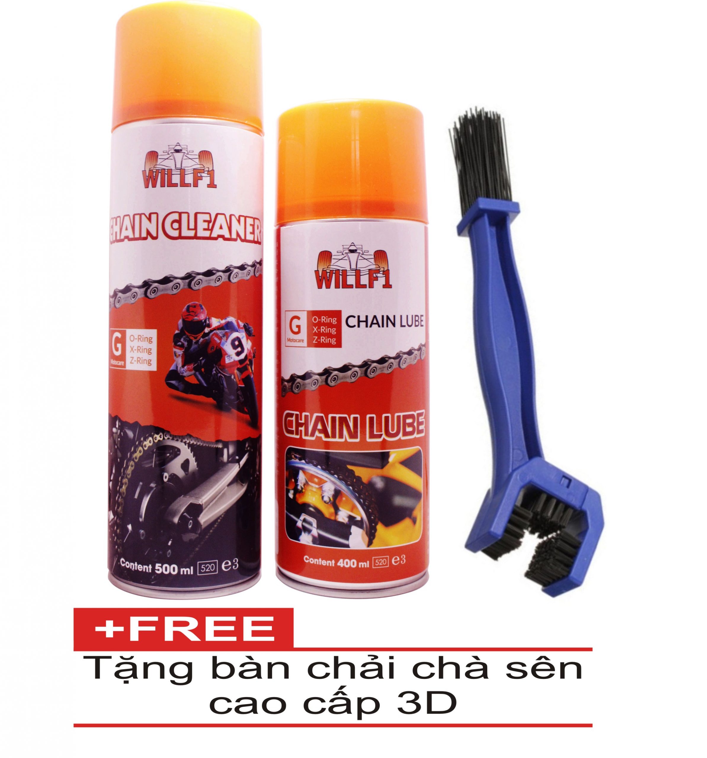 Combo rửa sên WillF1 Chain Cleaner 500ml Dưỡng sên WillF1 Chain Lube 400ml Tặng kèm bàn chải vệ sinh sên 3D